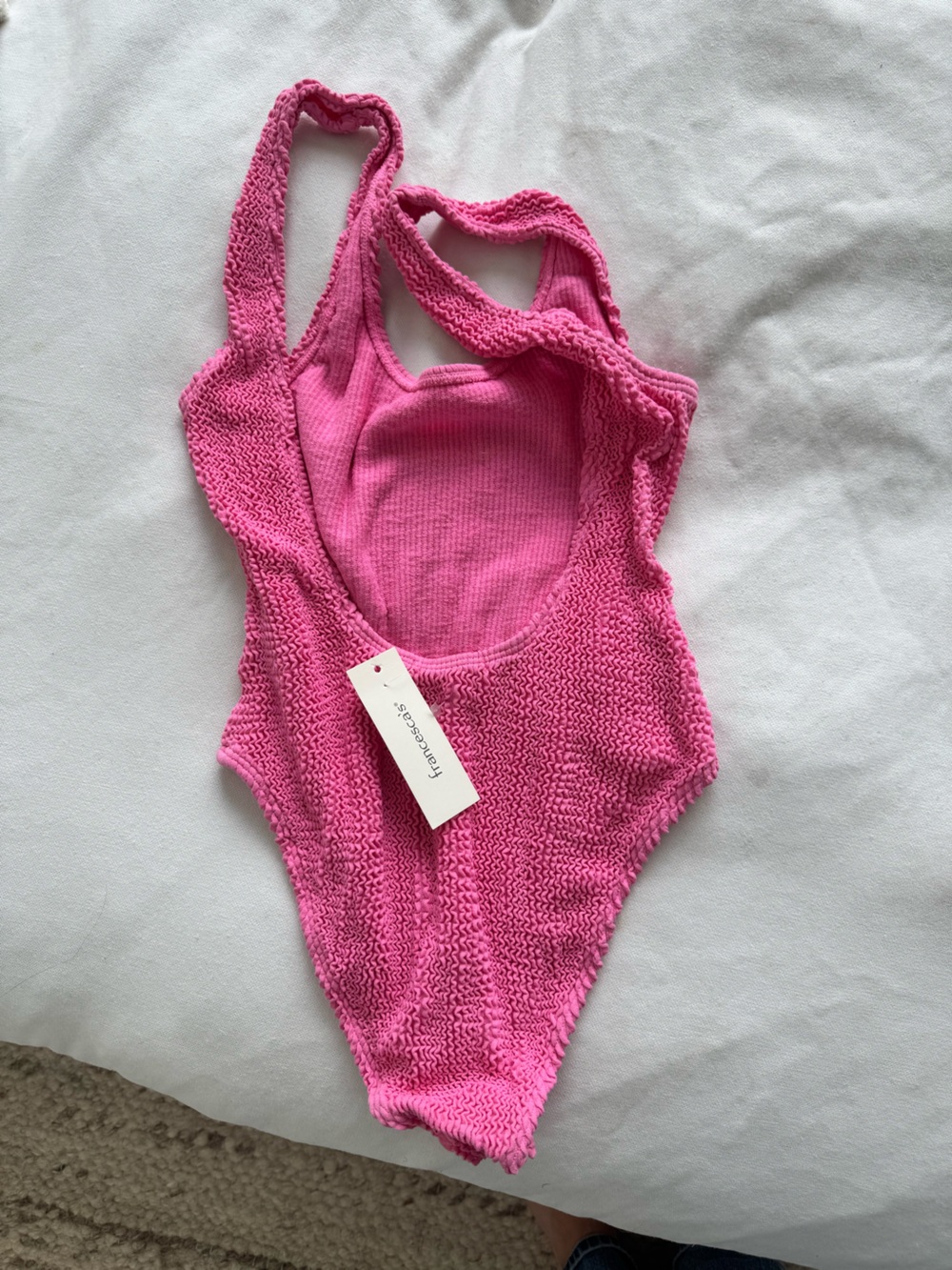 Francesca's Collections Bright Pink Knit Bandeau Bodysuit